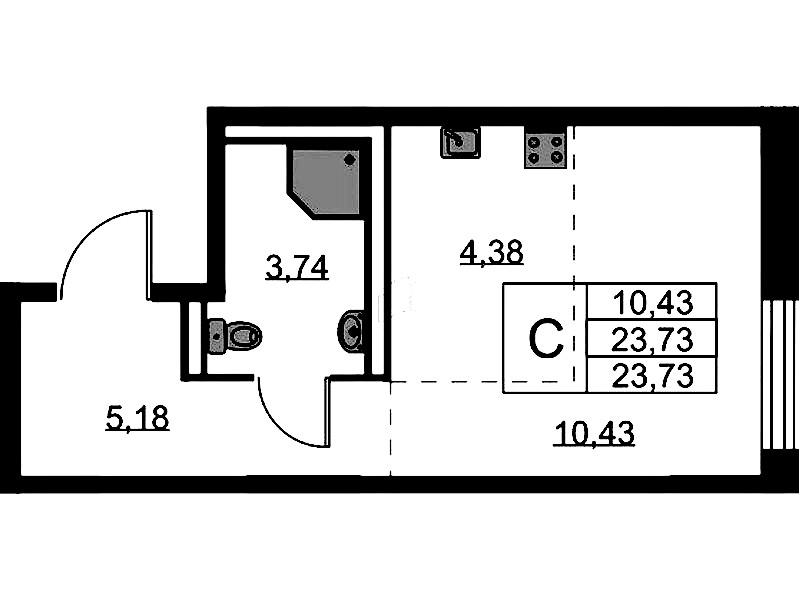 Квартира студия 23.73 м², 1/9 эт., ЖК «Квартал Лаголово»